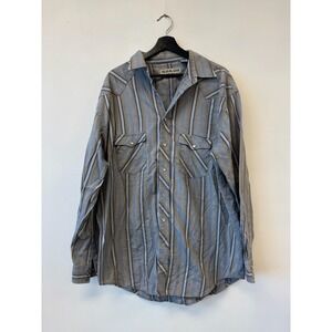 Trailblazer Shirt Mens LT‎ Blue Stripe Western Pearl Snap Cowboy Long Sleeve